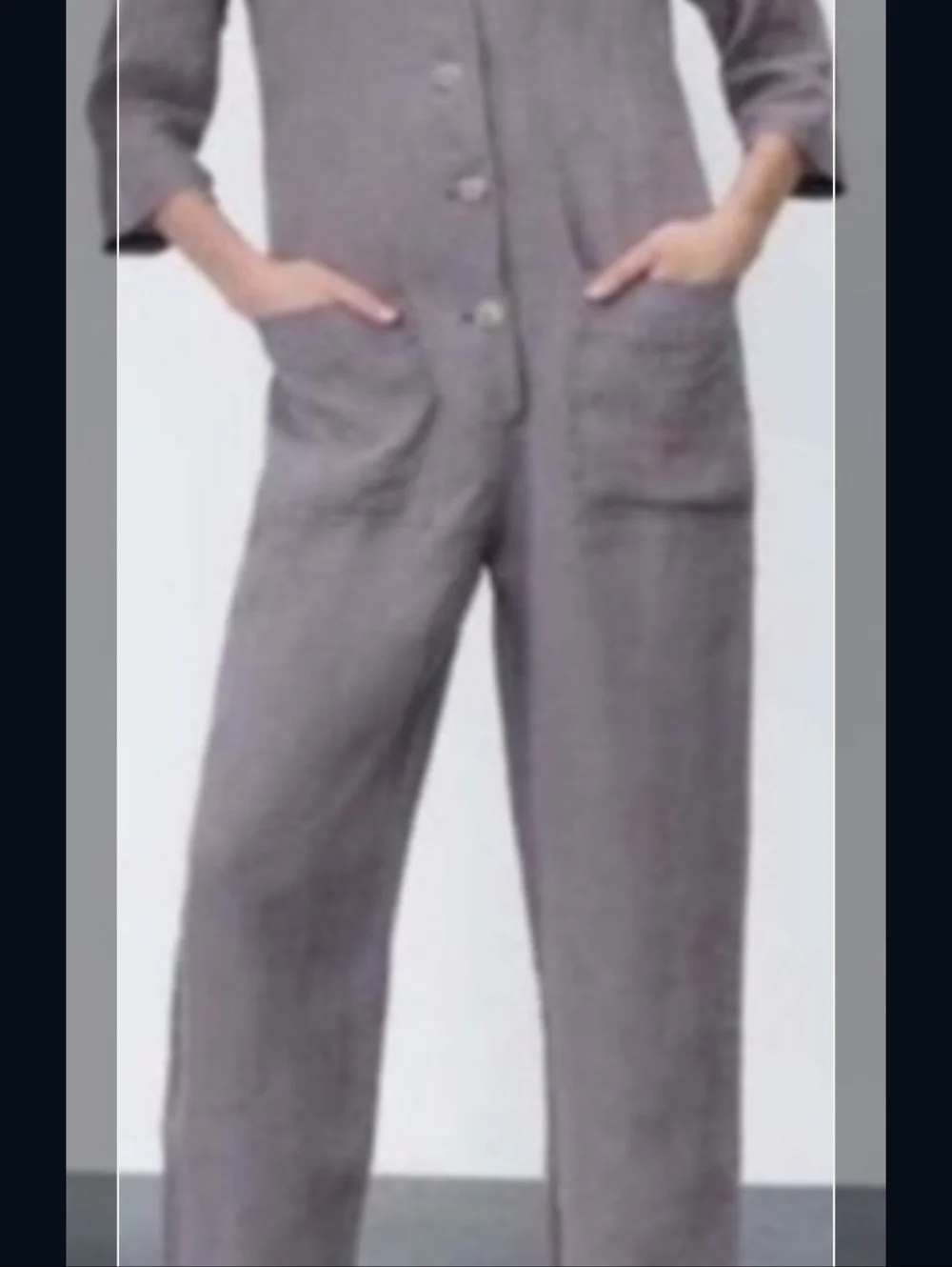 ZARA Lillian Light Gray Chic Effortless Button-Front Minimalist Utility Jumpsuit